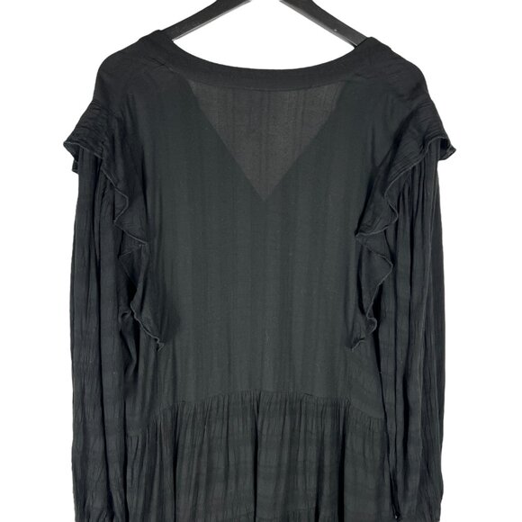 Amadi Rossi Ruffled Long Sleeve V-Neck Tunic Dress Black Size Petite L CD-6770 - Picture 9 of 11